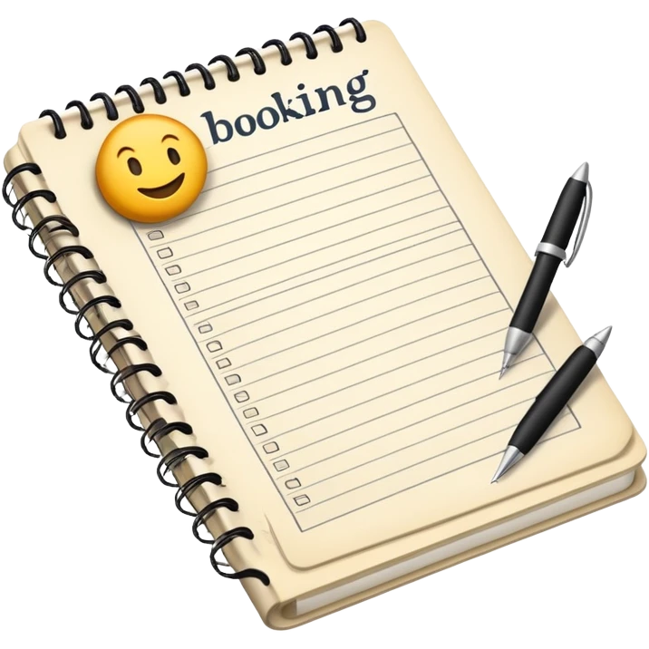 old-style booking in a paper notebook with a pen nearby emoji