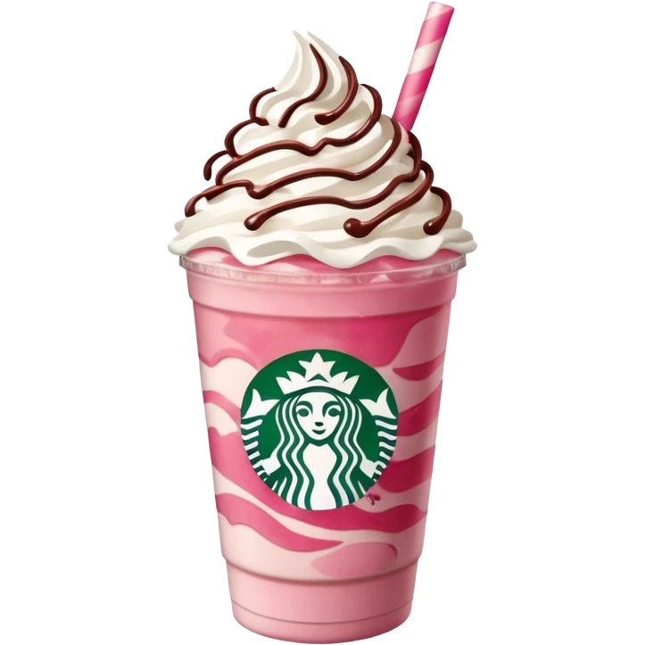 Strawberry Starbucks frappe with strawberry jam at the bottom with whipped cream and chocolate drizzle emoji