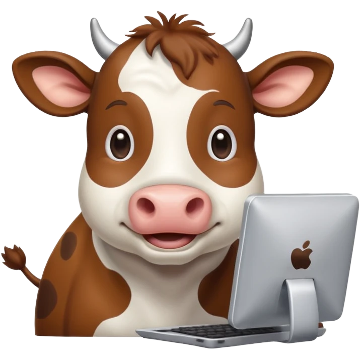 Cute cow using computer emoji