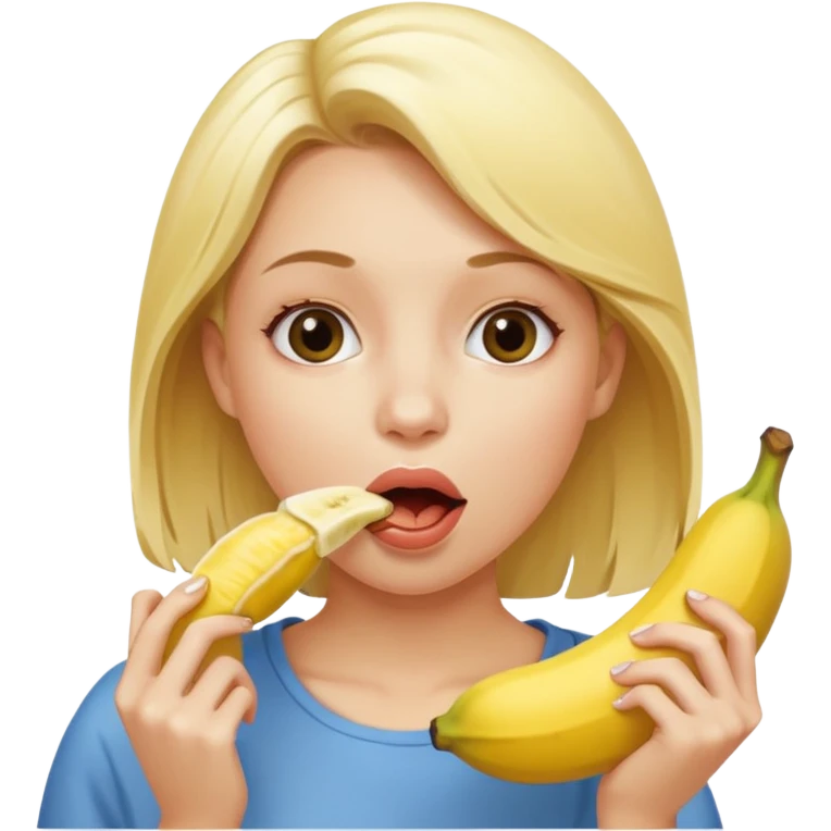Frau nimmt geschälte Banane am Stück in den Mund emoji