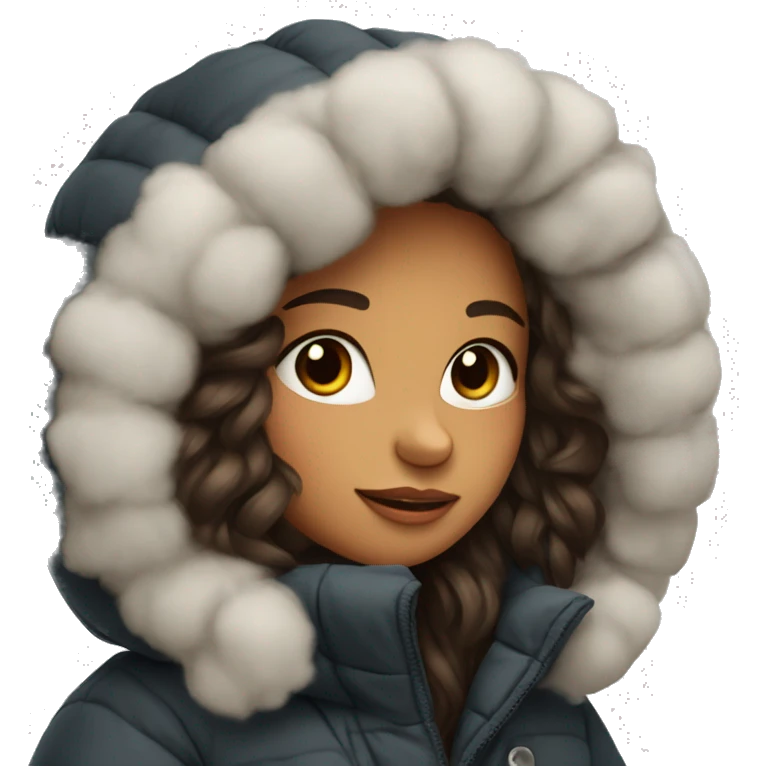 cute long haired brunette in an oversized puffer coat emoji