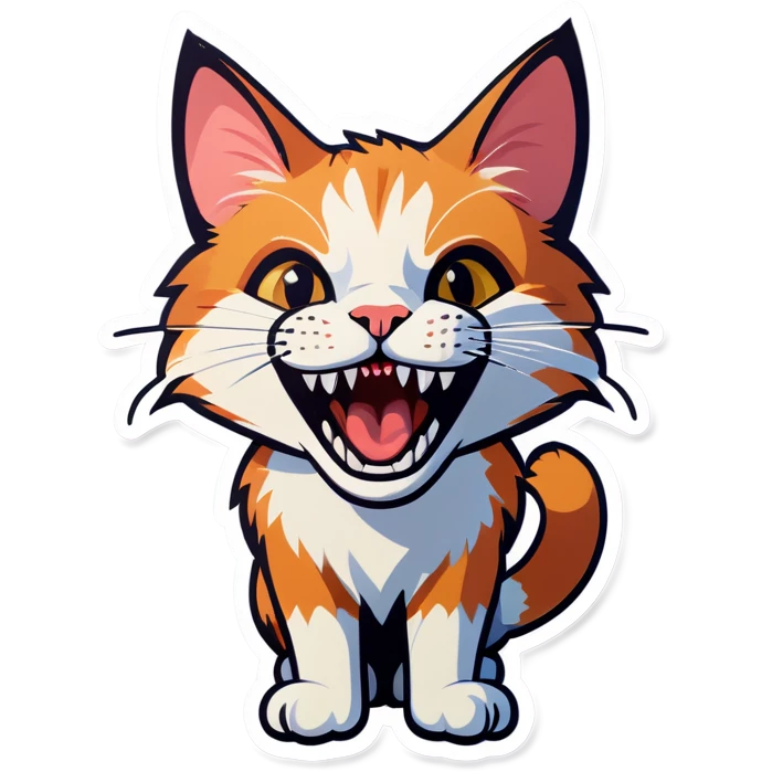 Calico cat bearing teeth emoji