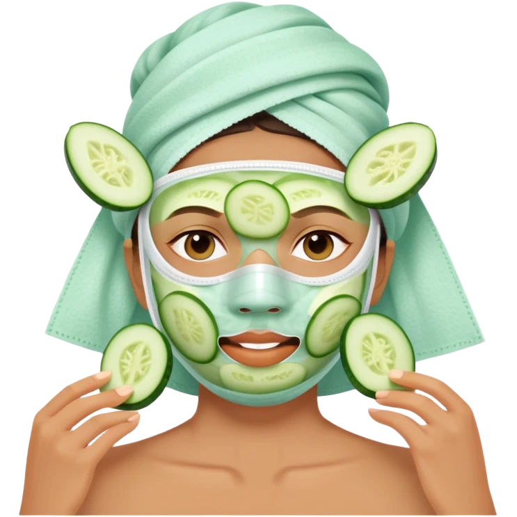 Face mask skincare treatment with cucumber slices on eyes emoji