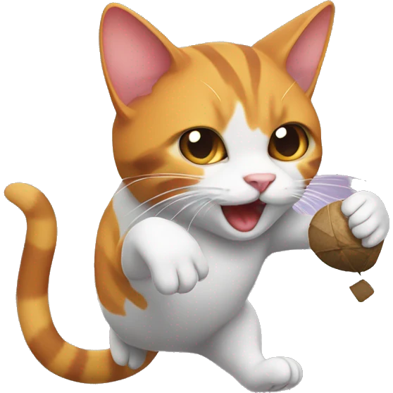 Tri colored cat catching a ping mouse emoji