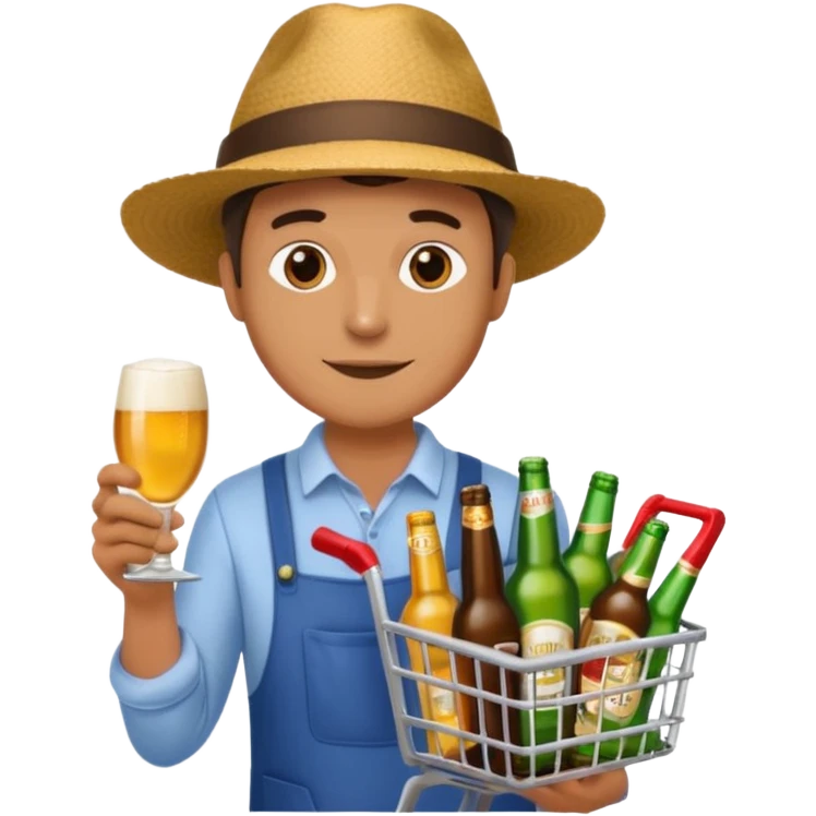 man with a shopping cart full of beers and wines emoji