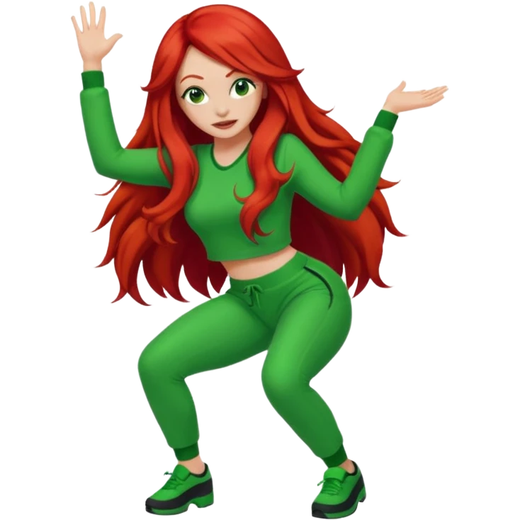 Red head lady twerking with long red hair and green 420 outfit emoji