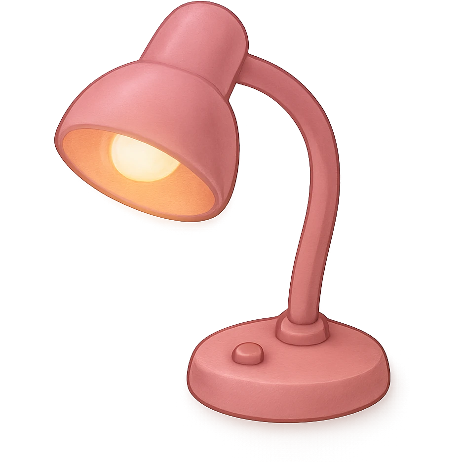 pink reading lamp with a warm glow, cute emoji