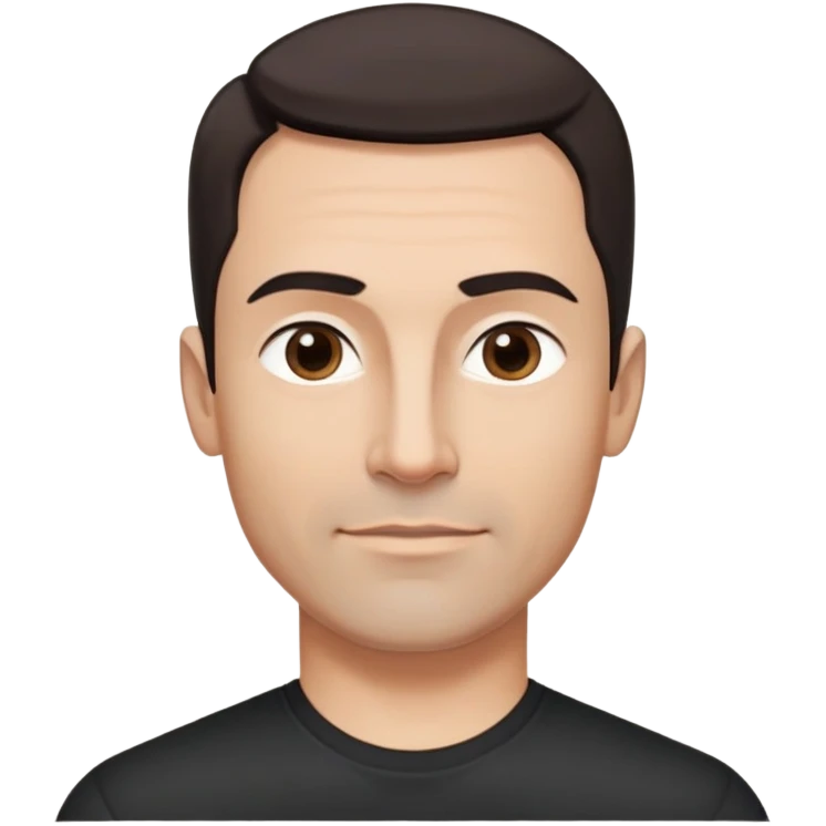 Attractive man in his 40s with youthful appearance, light brown skin, elongated face, defined jawline, medium dark eyes, arched eyebrows, straight nose, handsome friendly expression, short dark hair styled upward, athletic build, wearing a fitted black t-shirt emoji