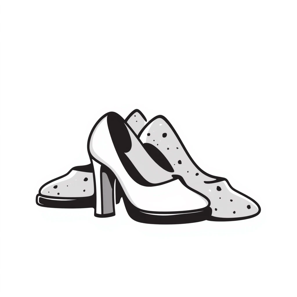 high-heeled pumps in pastel colors dd9fb0, ffc6d3, a3bfc9, c4bee2, f1b091, hand-drawn doodle style emoji