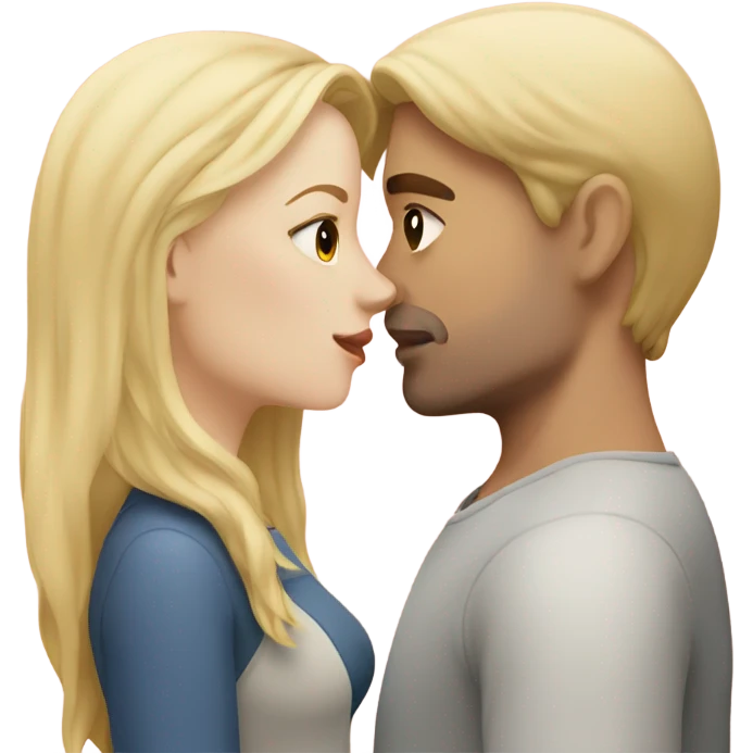 pale girl with brown hair kissing man with blonde hair emoji