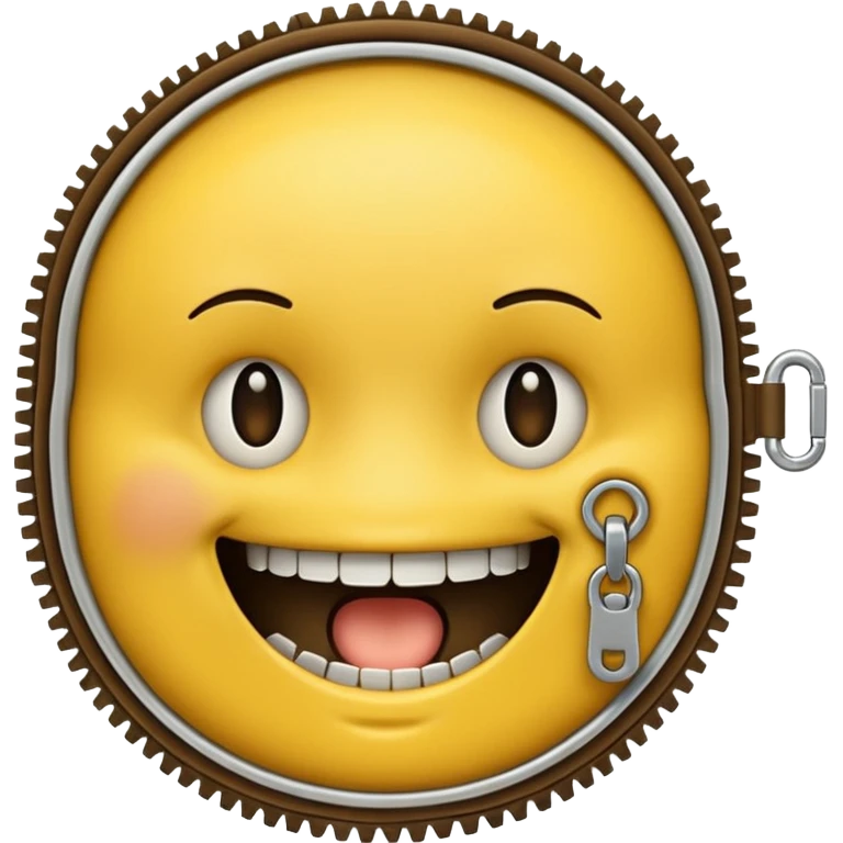 A zipper face. Half yellow half brown. No background. Make it look like an emoji. In smiley format emoji