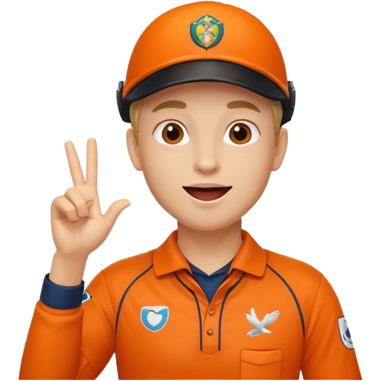 cricketer in orange uniform making a flying kiss gesture, cheerful, sporty emoji