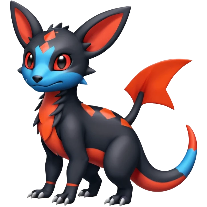 Cute Exotic Colorful Guilmon-Salandit-Umbreon-Fakémon-hybrid-creature (full body)  emoji