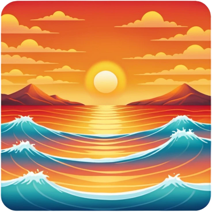 Sunset over a calm ocean with soft waves and a clear sky." emoji
