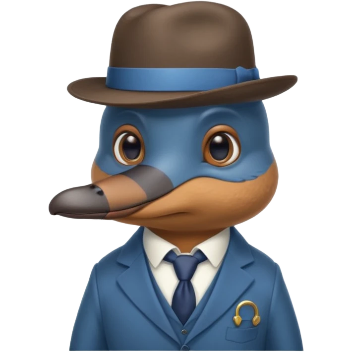cute blue platypus with a detective hat and monocle on his eye, no  hands, looks like a platypus but blue, the hat and suit are anything but blue emoji