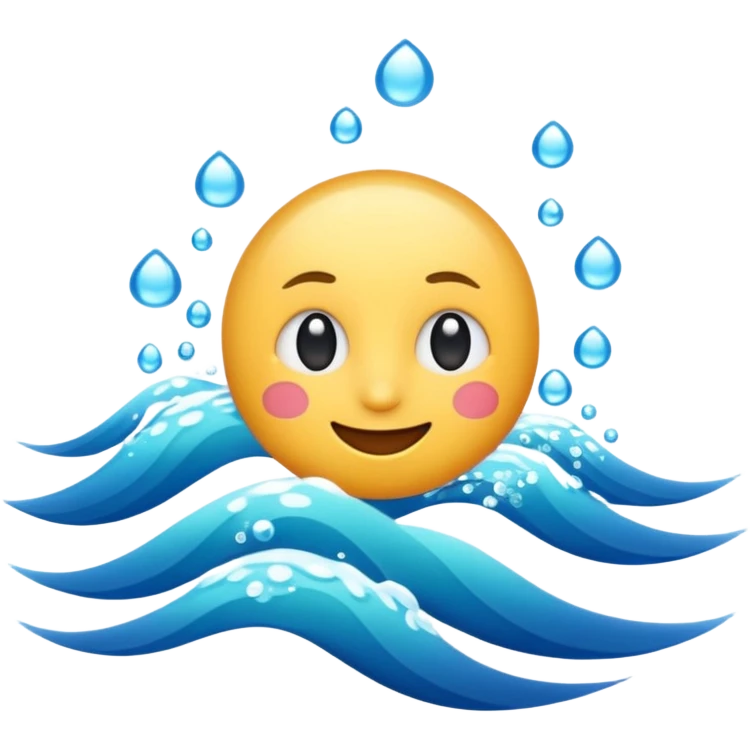 emoji of the sea, calm blue waves, sparkling water, isolated on white background, soft shadows, high detail, playful and cute. emoji