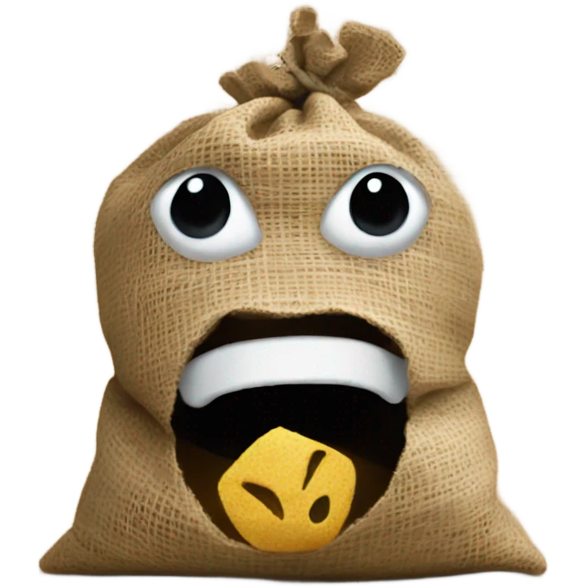 Loose burlap sack in mouth emoji