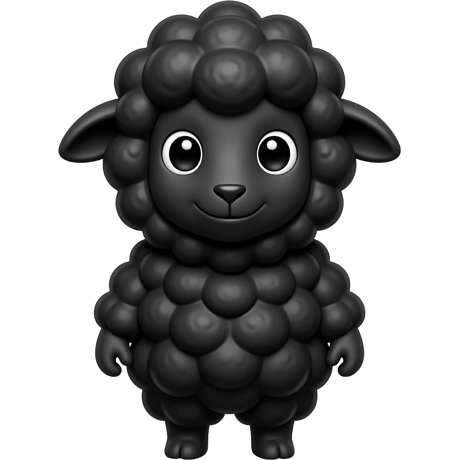 Black Sheep Bar & Grill: 3D emoji style, glossy surface, soft shadows, white background, centered, no text, cute black sheep character, fluffy wool, friendly confident expression, no defined gender emoji