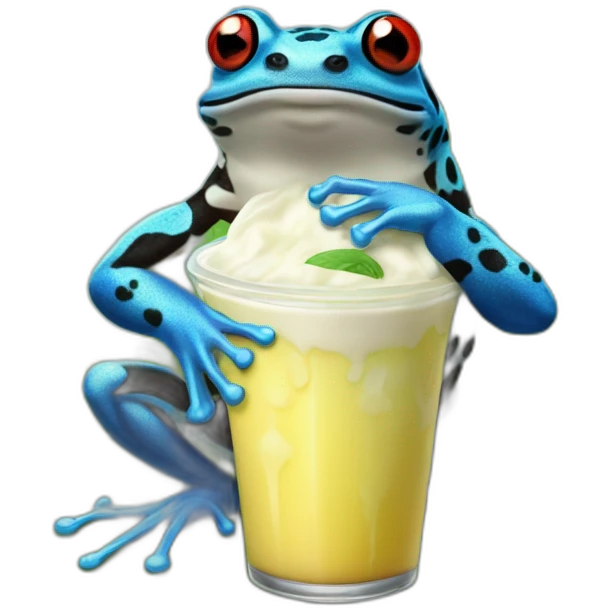 Poison dart Frog queen sitting on lilly pad drinking a milkshake emoji