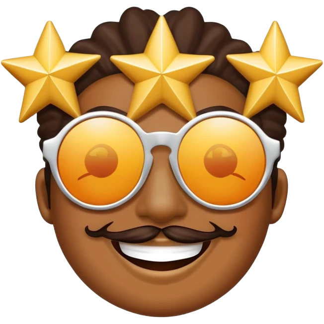 smiling face with star-shaped sunglasses, funky and bold like Bootsy Collins emoji