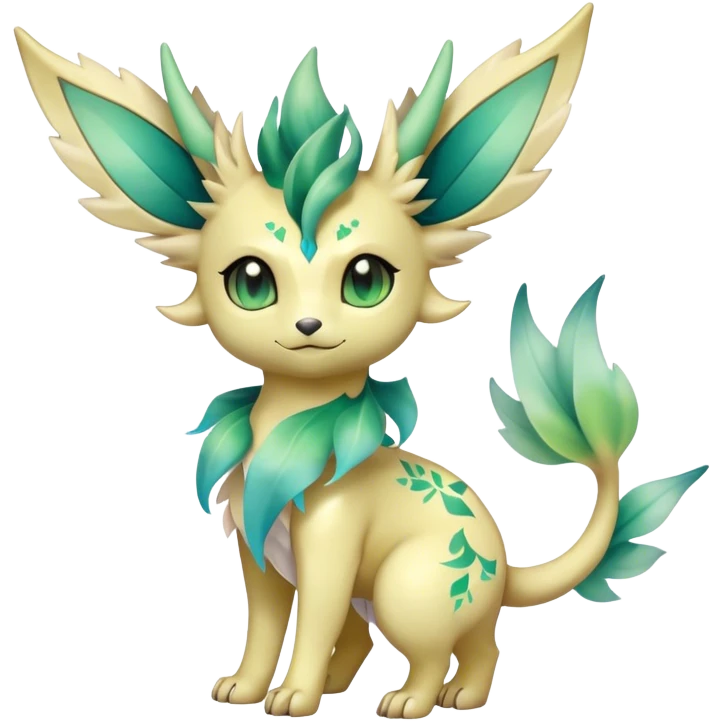 Shiny Cool Sparkly Cute Ethereal Leafeon-Vaporeon-Fakemon-hybrid-fusion- full body emoji