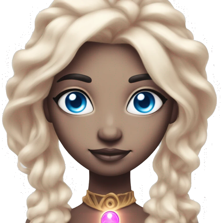 magical diva with pink andromedan skin long hair and blue eyes glowing third eye emoji