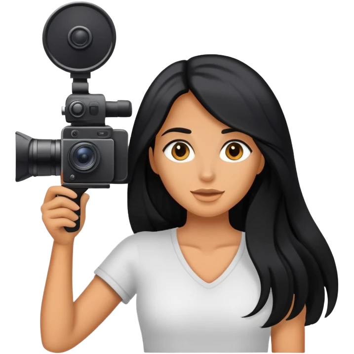 content creator, filming, black long hair tanned woman emoji