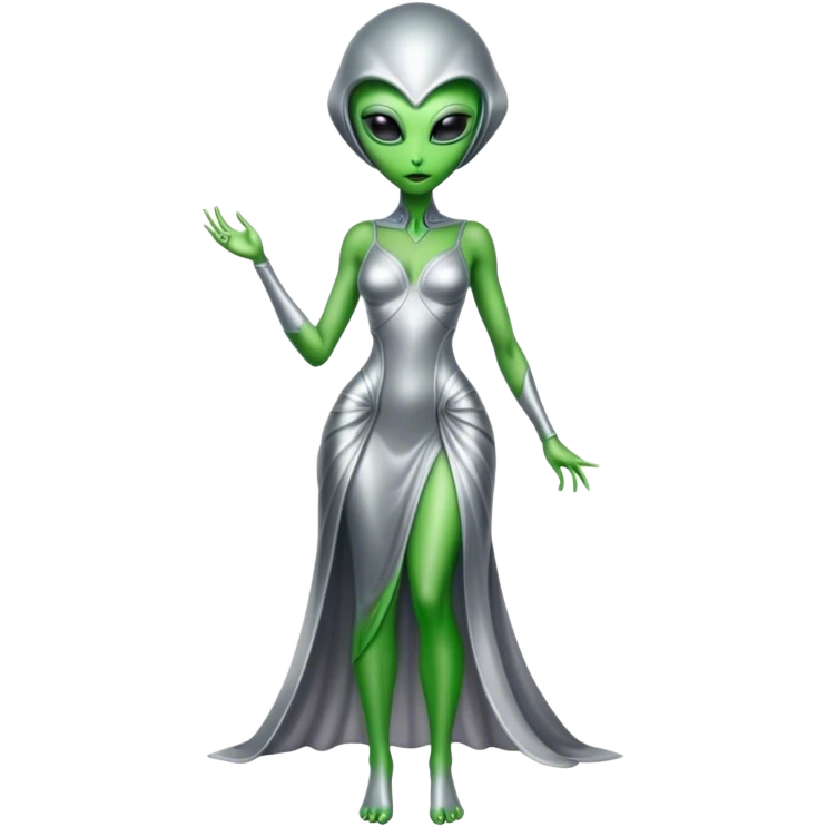 Green Alien woman in silver dress, full figure emoji
