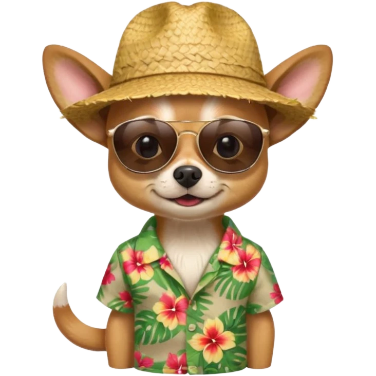 Chihuahua with sunglasses and straw hat, hawaii shirt emoji