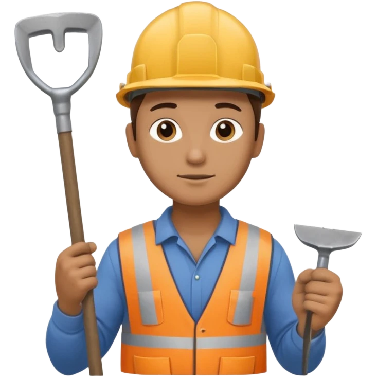 a construction worker holding shovel lifting towards his shoulder emoji