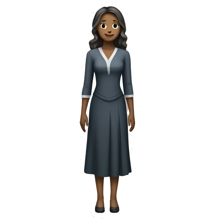 A young women with fair skin tone and long hairs in formal dress standing and folding her hands emoji