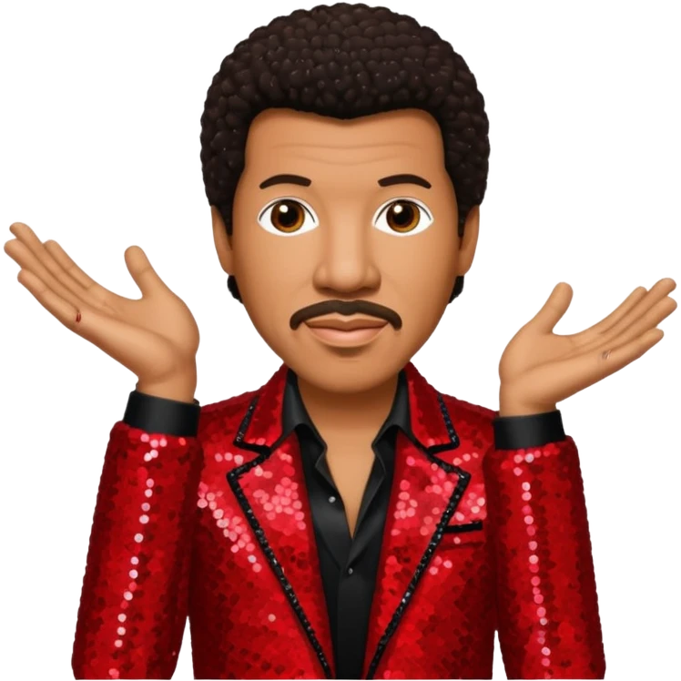 Lionel Richie with dark brown hair, red sequin outfit emoji