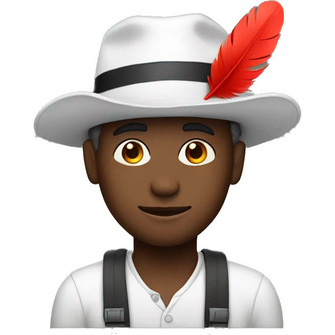 black man with white hat + red feather attatched to hat emoji