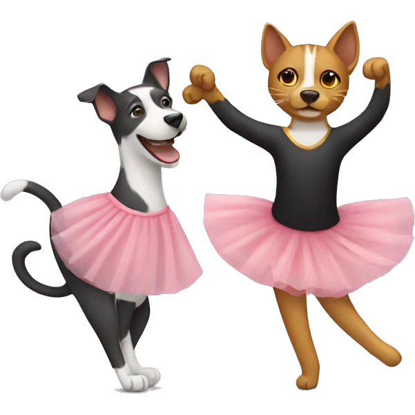 a dog and a cat dancing ballarina emoji