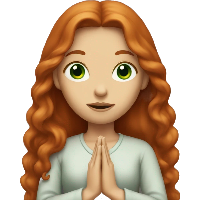 long-haired redhead woman with green eyes praying emoji