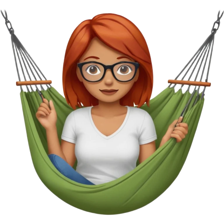 une femme avec les cheveux rouge et des lunettes qui se repose dans un hamac emoji