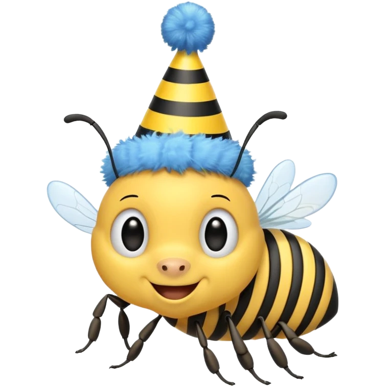 
Bees with blue Birthday Hat, Happy bee with striped party hat emoji