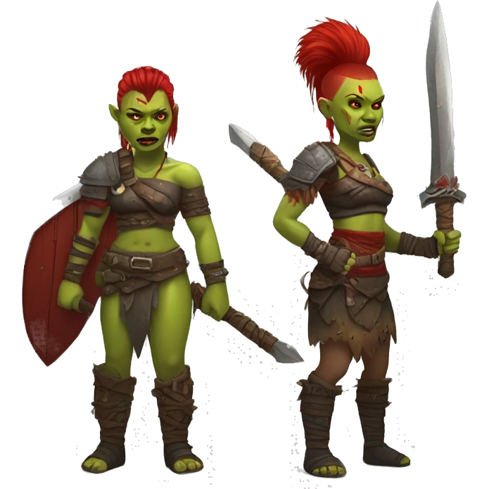 Berserker orc woman with red beard & red mohican with weapon emoji
