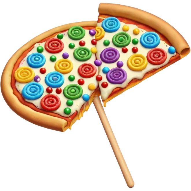 pizza with rainbow sprinkles and lollipops as toppings emoji