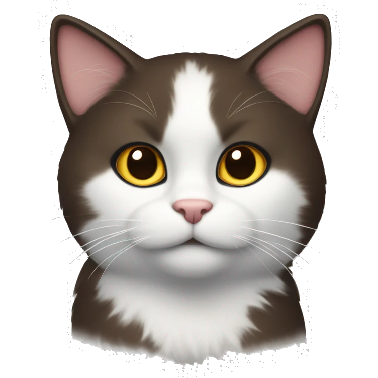 CAT with dark Brown fur and white fur at the neck with a white point at the nose emoji