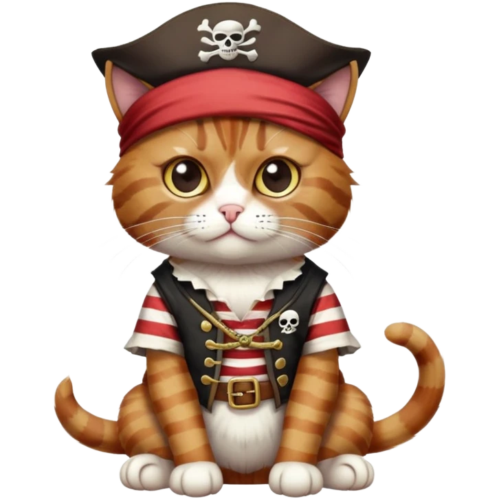 cat full body sitting dressed as a pirate with one eye patch emoji