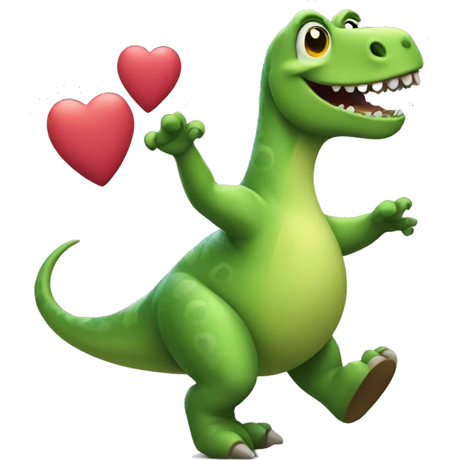 Dancing dinosaur with hearts emoji