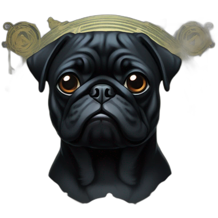 A cyberpunk black pug in Art Nouveau style during 1910 emoji
