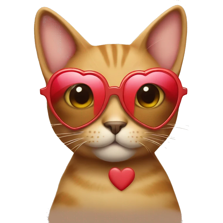 Light brown cat wearing heart sunglasses and holding a heart emoji
