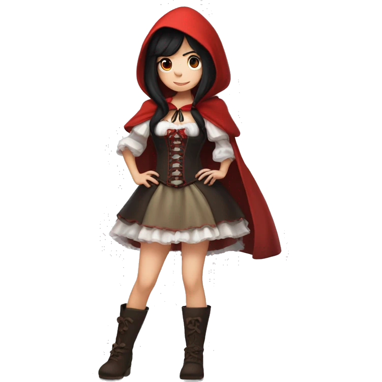 Little Red Riding Hood straight black hair corset and dress full body pose non-chibi emoji