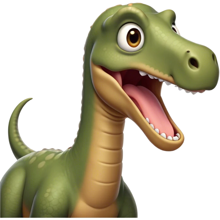 Cinematic Comical Brontosaurus Portrait Emoji, Head tilted dramatically with an exaggeratedly shocked expression, featuring a towering, robust body with a long, graceful neck and wide, comically expressive eyes full of playful disbelief, Simplified yet hilariously expressive features, highly detailed, glowing with a slightly sassy ancient glow, high shine, dramatic yet playful, stylized with an air of cheeky dinosaur mischief, soft glowing outline, capturing the essence of a meme-worthy Brontosaurus that looks ready to lumber its way into viral fame! emoji