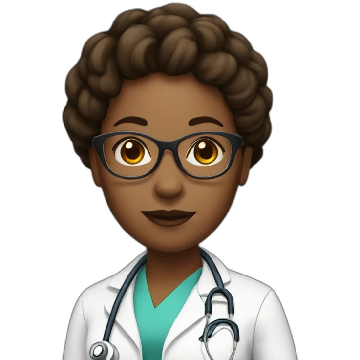 black woman doctor with short brown dreadlocks and large glasses emoji