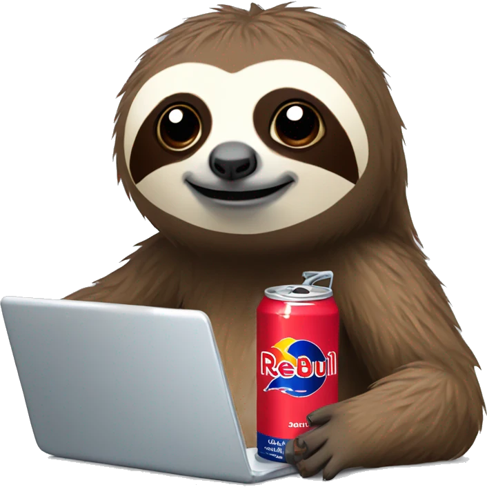 sloth with RedBull can and laptop emoji