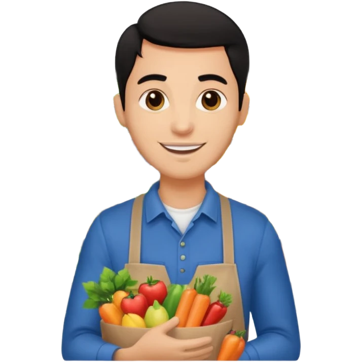 Happy ligth black hair man working in a supermarket emoji