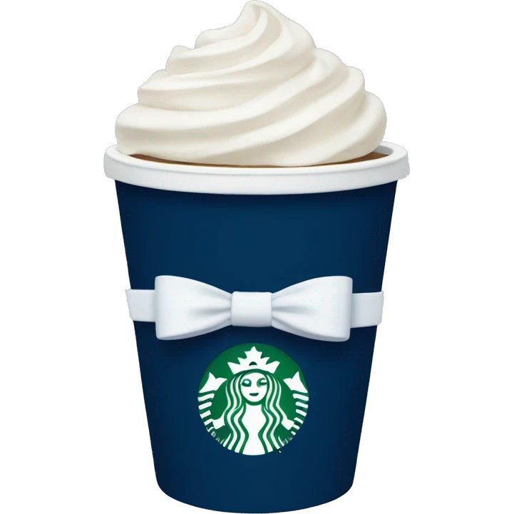 Navy blue Starbucks cup with a white bow around it  emoji